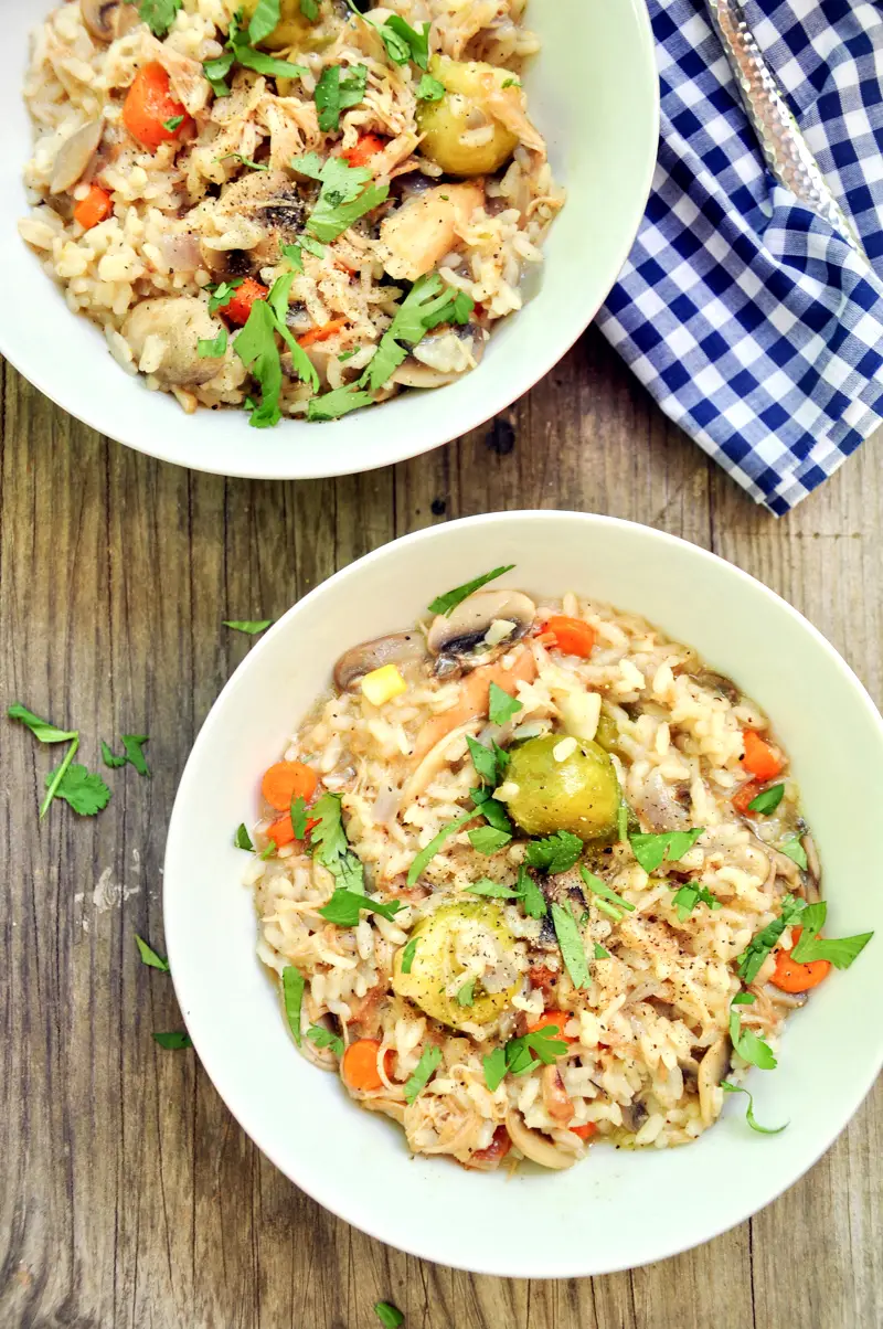 Explore the delicious flavors of mushroom risotto made with chicken and vegetables in a rich broth. A classic Italian dish made easy!