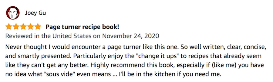 Customer Review 1 for Complete Sous Vide Cookbook