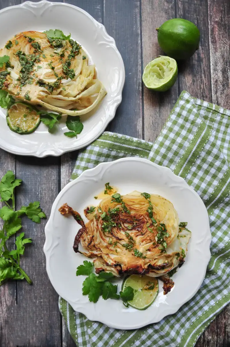 Roasted Cabbage Steaks with Spicy Lime and Cilantro Sauce