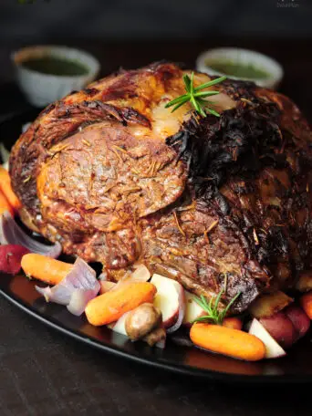 Dijon & Herb Rubbed Rib Roast with Chimichurri Sauce