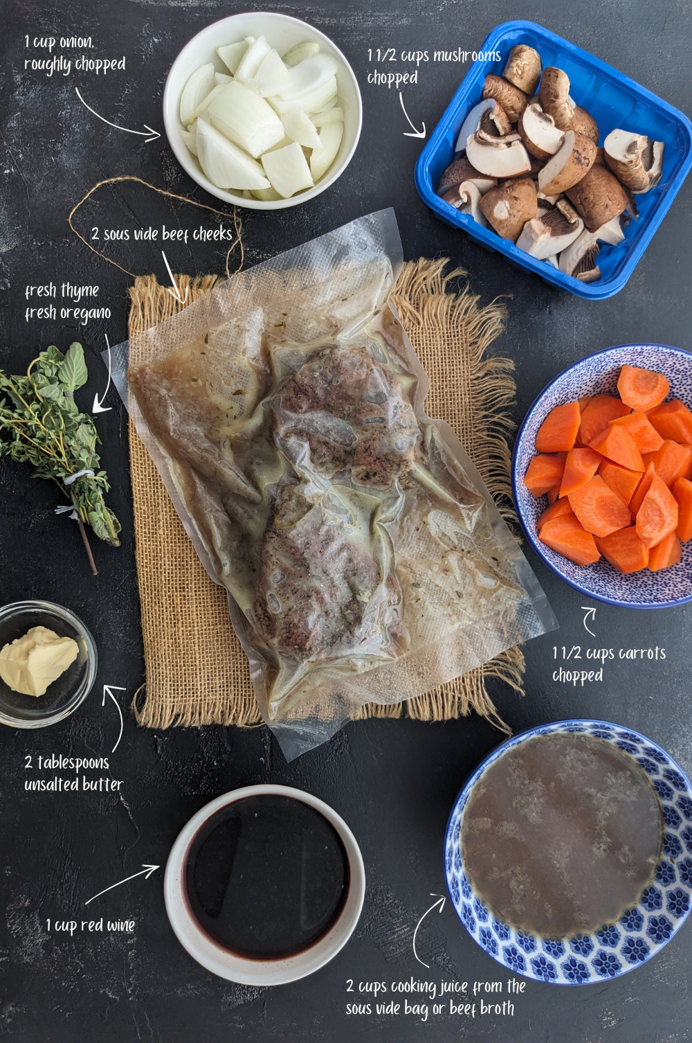 Sous Vide Beef Cheeks with Red Wine Sauce Ingredients