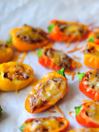 Colorful bites full of flavor. These stuffed peppers make an ideal snack for the family or a get-together as a pretty finger food everyone can dip and eat!