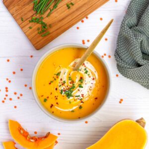 This pumpkin and lentil soup is hearty, velvety, and a nutritional powerhouse. It's vegan and gluten-free and can be made in 30 minutes.