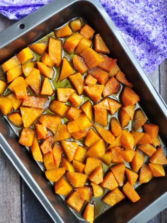 This is not your regular roasted butternut squash. It's sweet and savory with garlic and cinnamon to enhance the flavor even more.