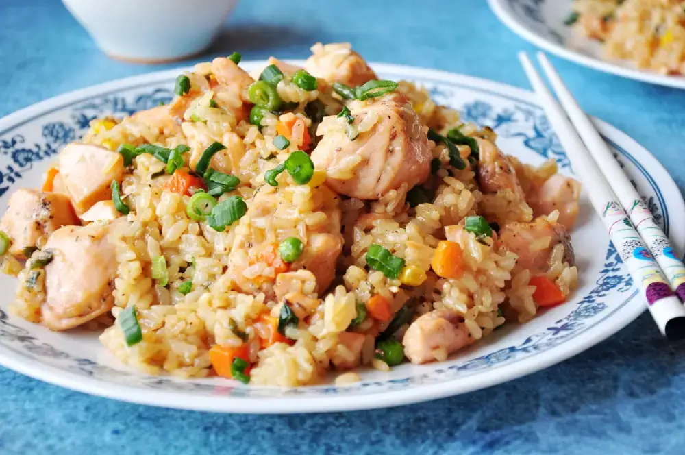 Salmon Fried Rice With Green Onions