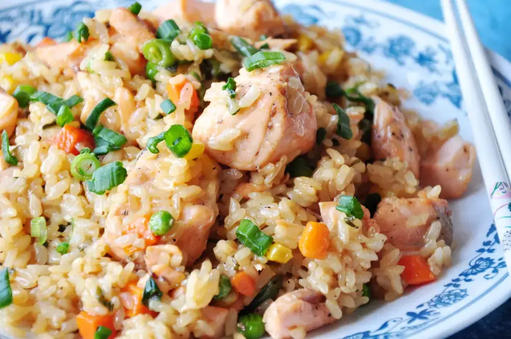 Salmon Fried Rice With Green Onions