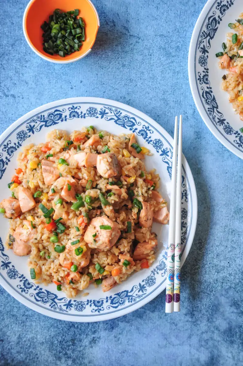 Salmon Fried Rice With Green Onions