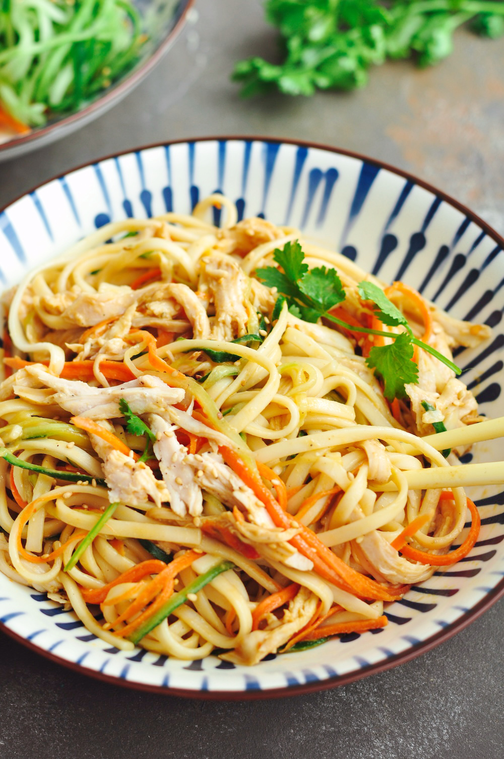 Shanghai cold noodles with shredded chicken and vegetables tossed in creamy, flavorful tahini sauce are ready in 20 minutes.