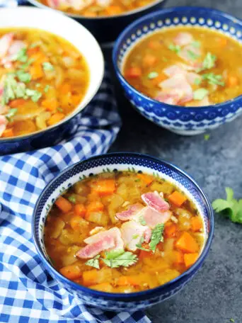 Slow cooker split pea soup made with uber flavorful and healthy beef bone broth completely hands off. It's naturally creamy and it's also a great immune booster!