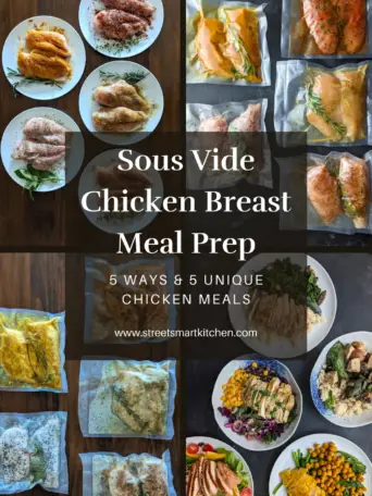 Sous vide chicken breast meal prep once and make at least five unique, healthy, and delicious chicken meals in under 15 minutes each.