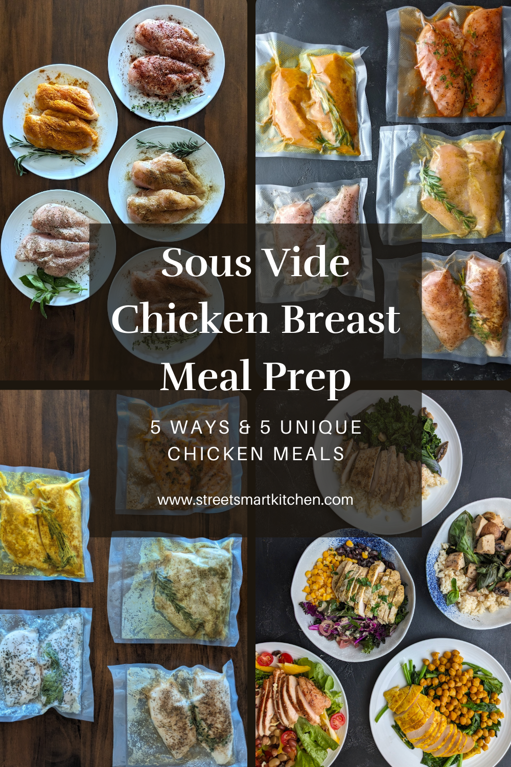 Sous vide chicken breast meal prep once and make at least five unique, healthy, and delicious chicken meals in under 15 minutes each.