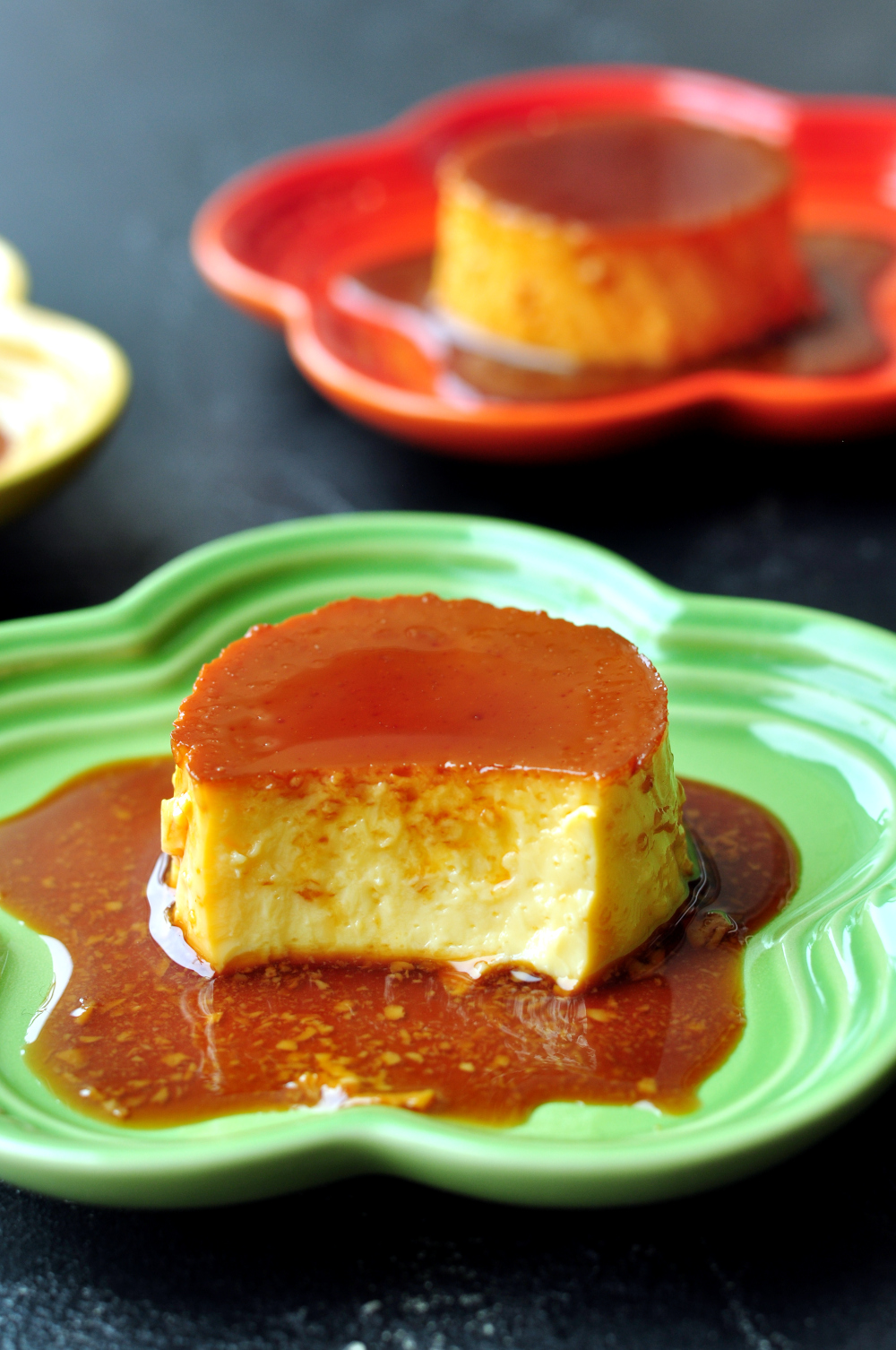 Sous vide flan served in a dessert plate