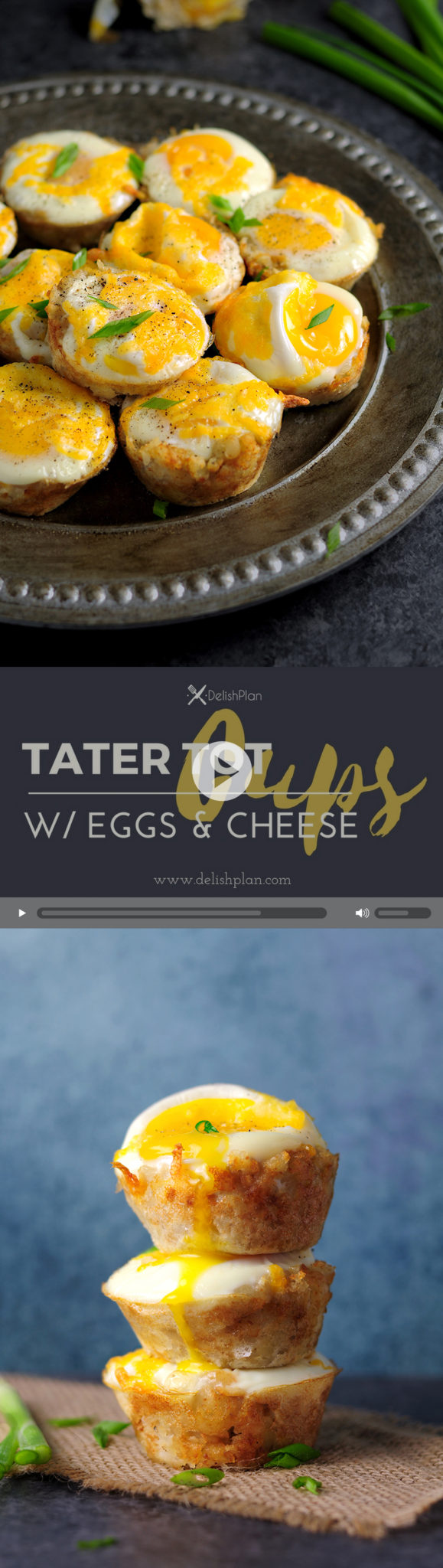 Eggs and Cheese baked with tater tots in a muffin pan, those tater tot cups are great breakfast and they are easy to make. Watch the video to learn how.