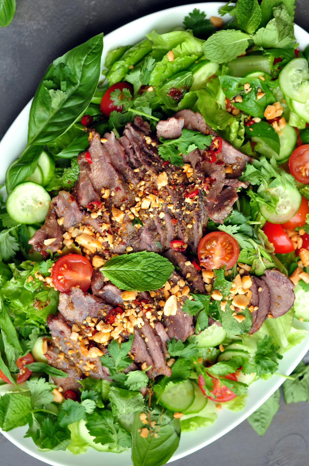 This authentic Thai beef salad uses any leftover steak or beef roast, so it's super quick to assemble. It's gluten-free with no added sugar but bold flavors.